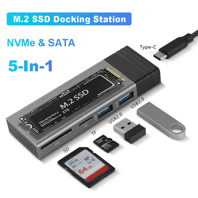NVMe SSD Case with USB Hub & Card Reader