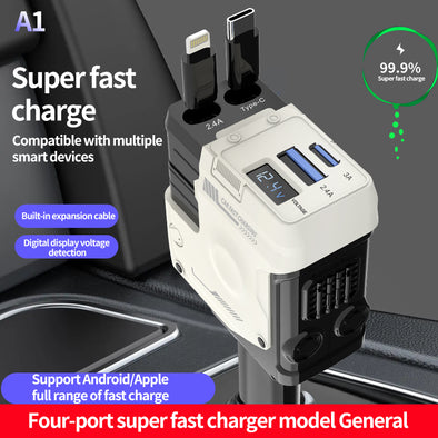 120W 4-in-1 Retractable Car Charger