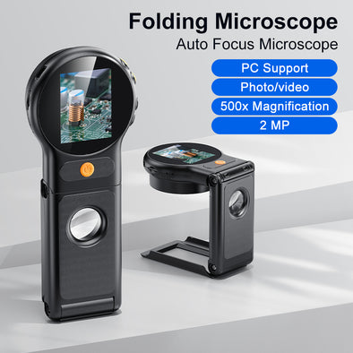 Folding Digital Microscope – 500X Zoom, Autofocus, 2" Screen