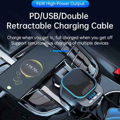96W 4-in-1 Retractable Car Charger with Bluetooth