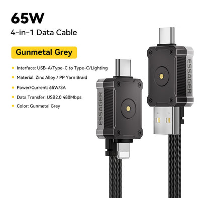 4-in-1 Fast Charging Cable with Rotatable Multi-Port Connectors