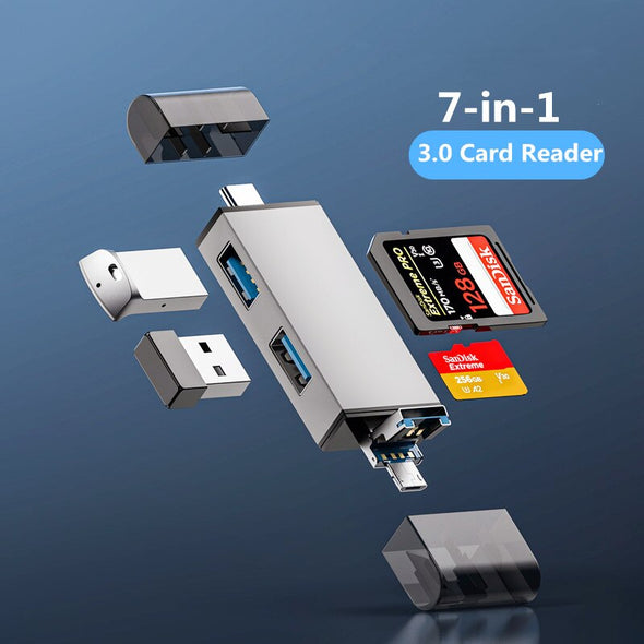7 in 1 OTG Card Reader with USB Ports