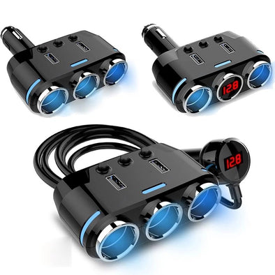 3-Socket Car Lighter Splitter with 2 USB Ports