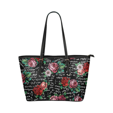 Floral Math Equations Leather Tote Bag
