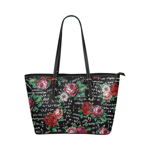 Floral Math Equations Leather Tote Bag