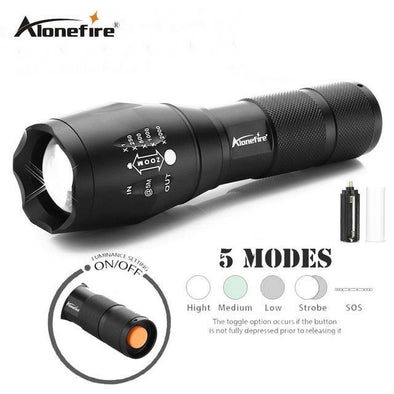 AloneFire Cree XM-L T6 3800 Lumens Tactical Flashlight - Super Bright Military Grade LED Torch, Rechargeable