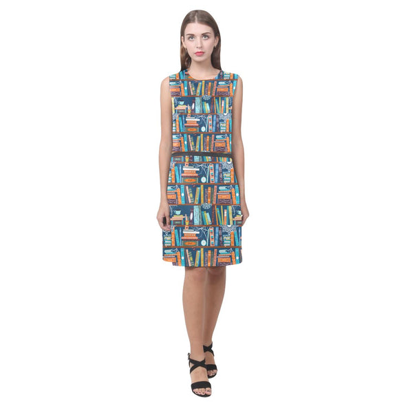 Book Print Sleeveless Dress